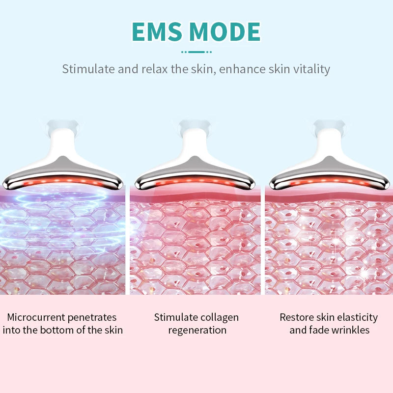 Lifting facial y del cuello, tecnología EMS, con 3 colores de luz.