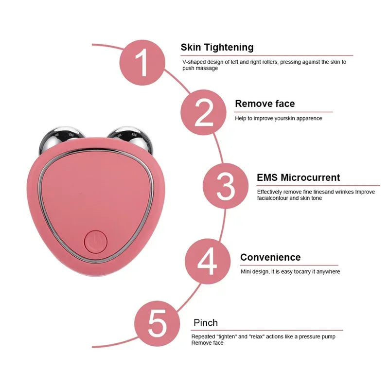 Masajeador Facial Eléctrico con Microcorriente y Vibración Sónica para Lifting Facial, Tensado de Piel y Masaje.